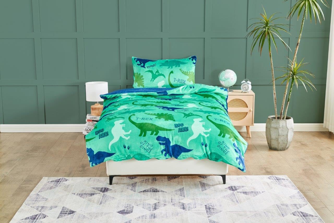 GC GAVENO CAVAILIA Dinosaur Duvet Cover Set - Breathable Teddy Quilt Covers - Kids Bedding Single Duvet Set with Pillowcase - Comforter Bed Linen (135 x 200 cm)