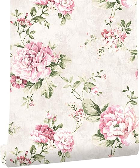 Amazon Haokhome 3071 花柄 壁紙 不織布 白ピンク ウォール