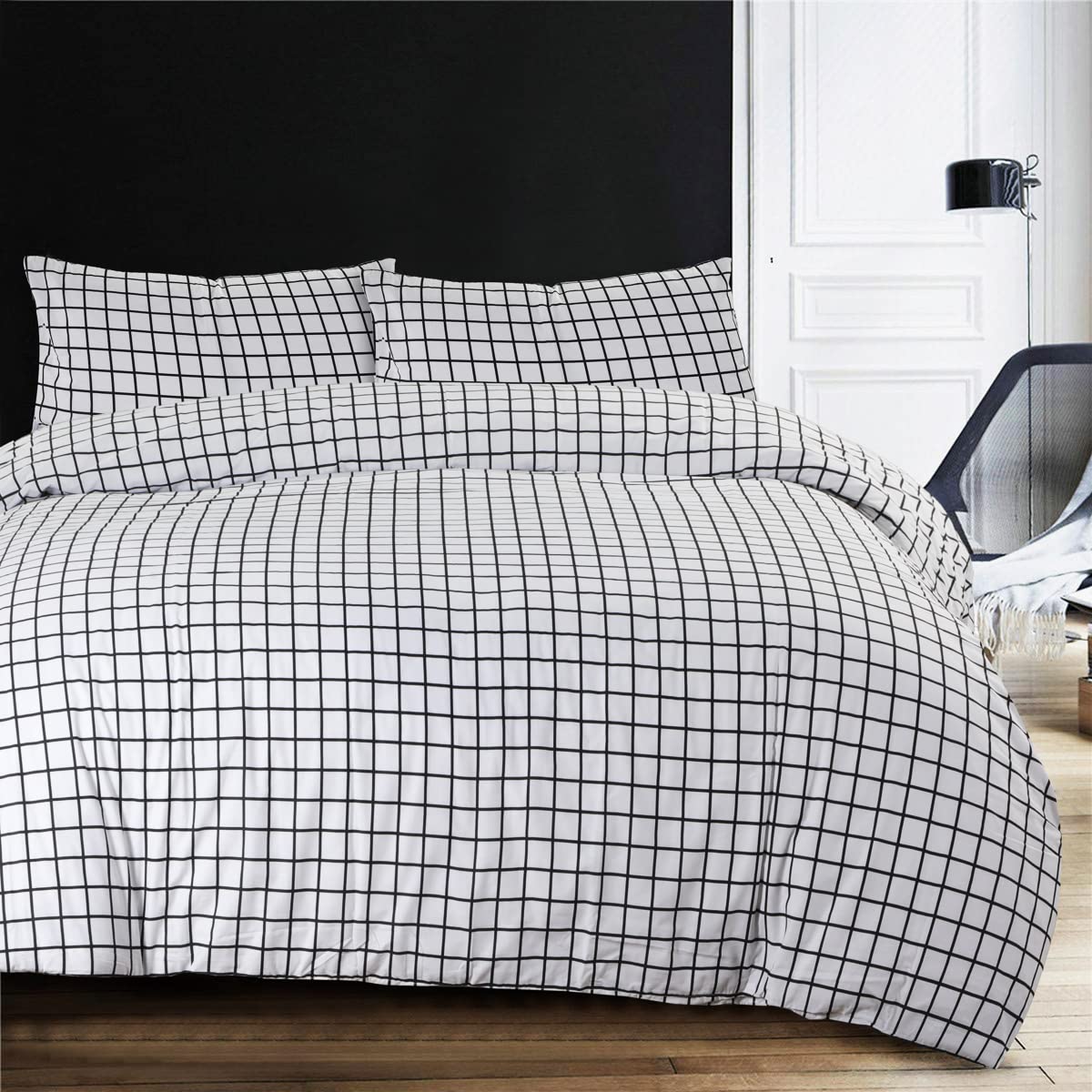 NIYS Luxury Bedding Single Bed Duvet Cover Set - Soft Breathable Polycotton Duvet Cover with matching pillow case - Bedding Quilt Cover Set (White/Black)