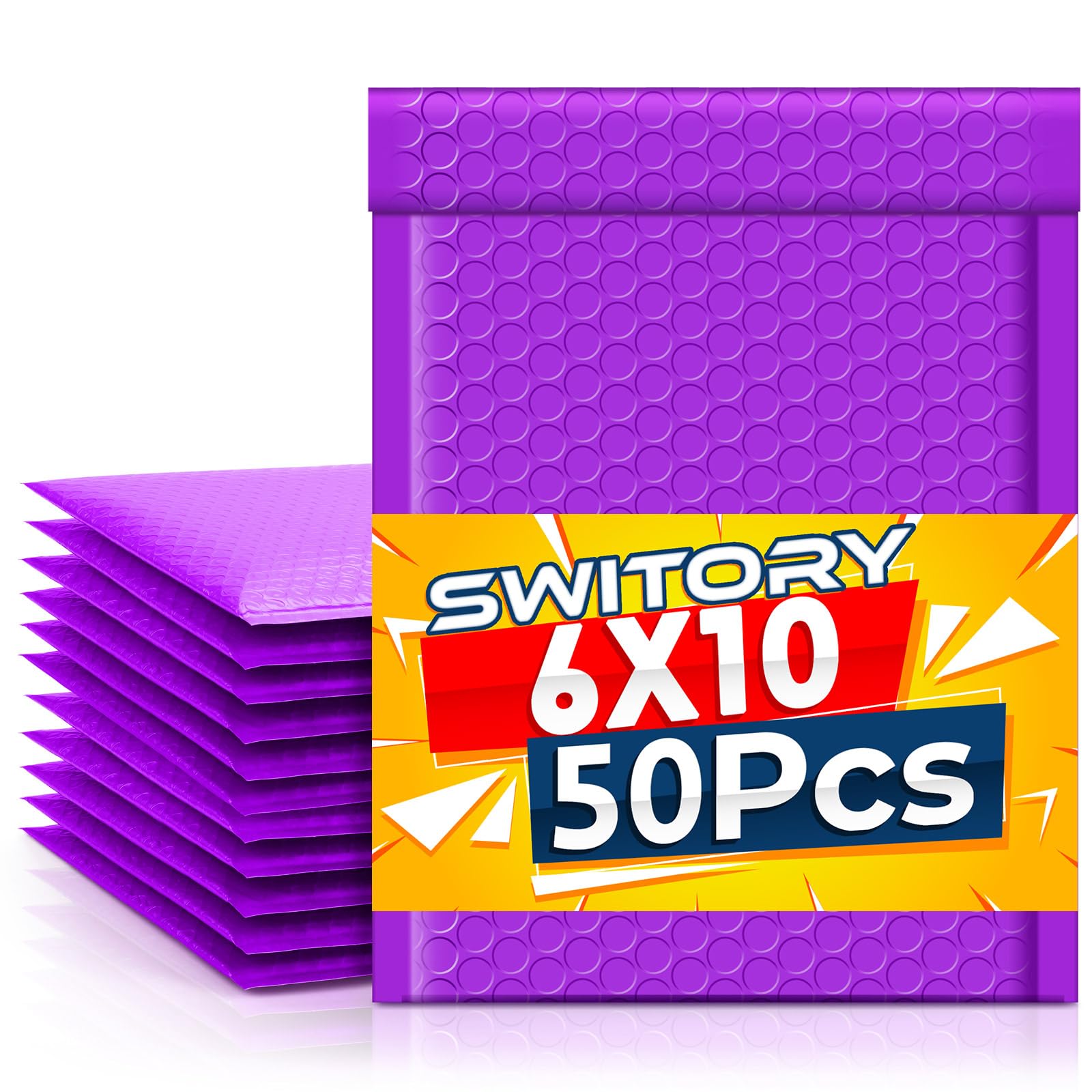 Switory 15.3x22.9 50Pcs Poly Bubble Mailers Set for CDs & Jewelries & Cosmetics, Self Seal Padded Envelopes Bulk with Bubble Lined Wrap- Purple
