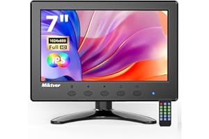 Miktver 7 inch Monitor, Small mini 1024x600 178° IPS HDMI Monitor Display 7" Security CCTV Monitor with Remote Control with Built-in Dual Speakers HDMI VGA BNC USB Input for PC Office CCTV Pi