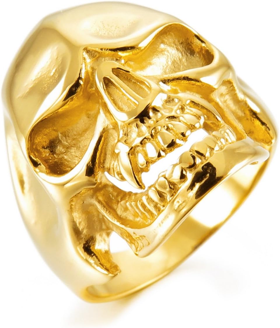 MunkiMix Stainless Steel Ring Gold Tone Skull Men