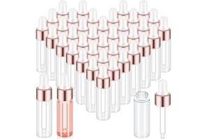 Didaey 200 Pcs Mini Glass Dropper Bottles Mini Sample Bottles Small Sample Vials with Lid for Traveling Essential Oils Cosmetic Liquid Perfume(5 ml,Rose Gold)