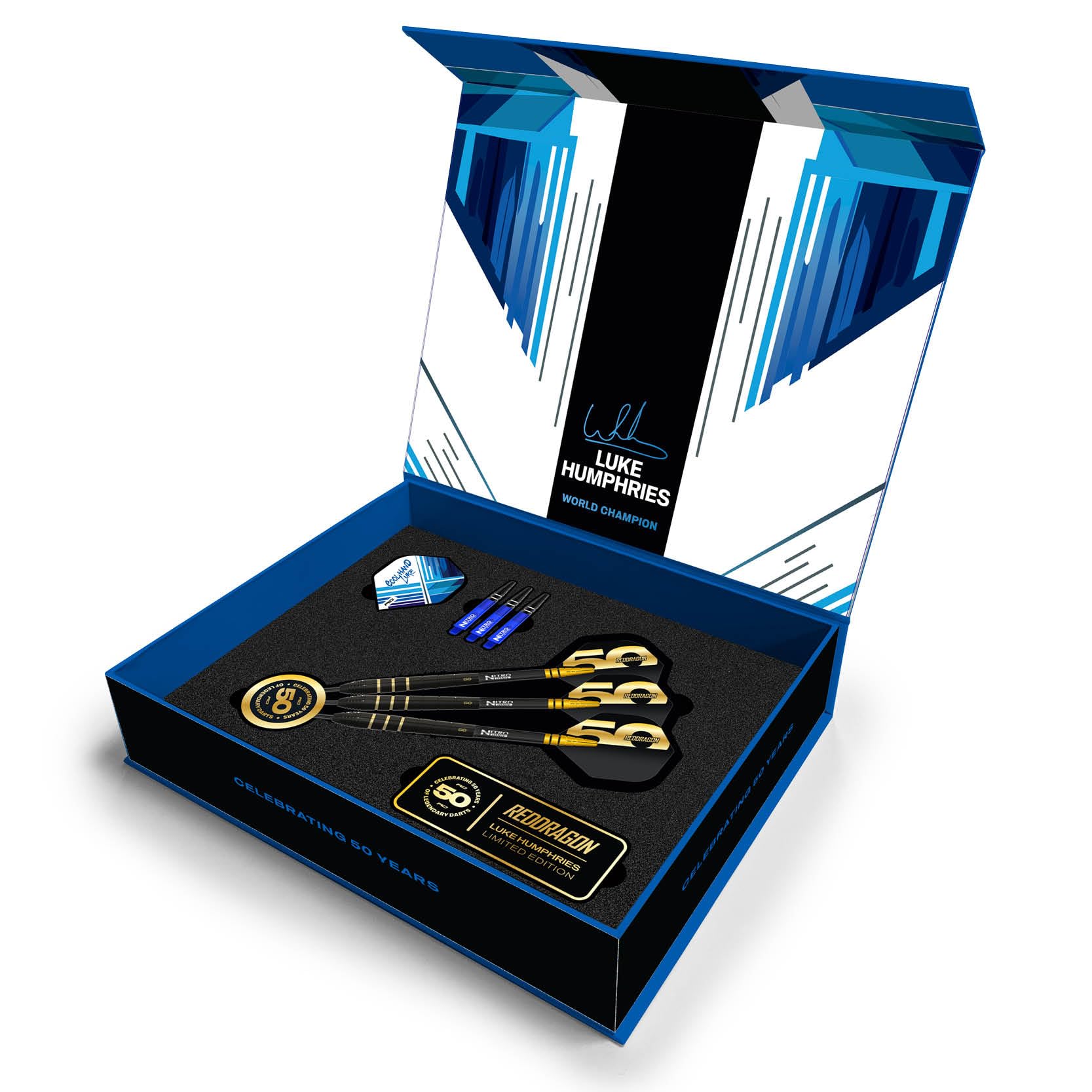 RED DRAGON Darts - 50 Jahre Jubiläums Spieler Edition - Luke Humphries 'Coolhand' 22g - 90% Wolfram - Professionelles dartpfeile metallspitze Satz - Enthält Steeldarts Pfeile Flüge und Dart Schäfte 6