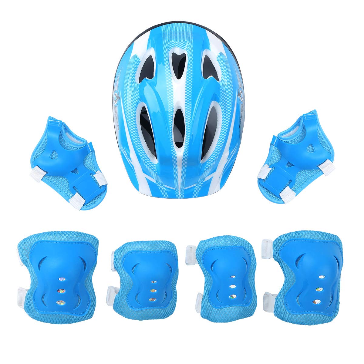 CHICTRY 7Pcs Kids Helmet Elbow Pads Knee Pads Wrist Pads Adjustable Toddler Protective Gear Outfit Set for Cycling Riding Roller Skating Roller Scooter Skateboard Light Blue One Size