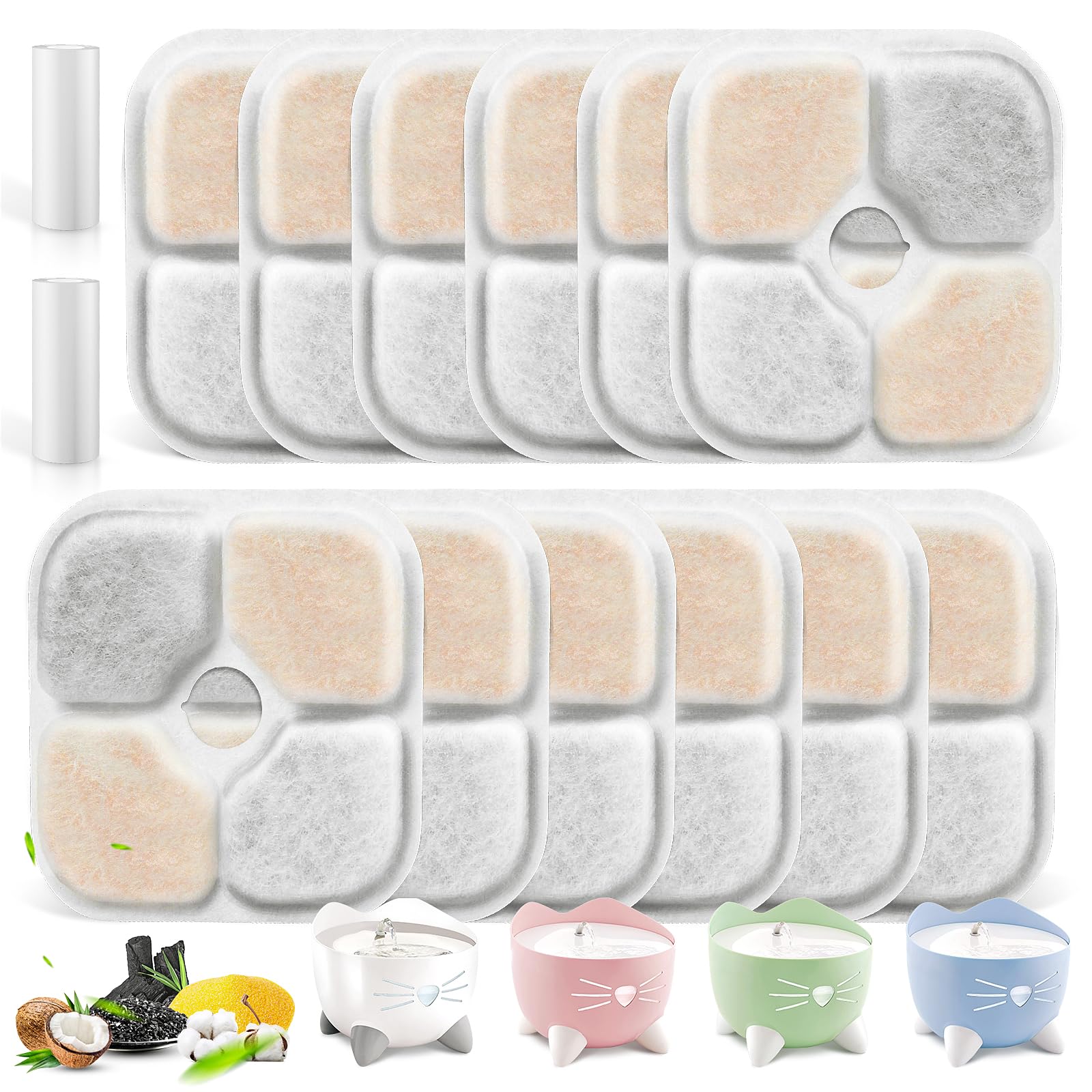 Photo 1 of 12 Pack Pet Fountain Filters for Catit PIXI Cat Drinking Fountain, Replacement Triple Action Water Filter with Ion-exchange Resin & Activated Carbon