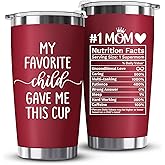 Valentines Day Gifts for Mom from Daughter, Son, Kids, Husband - Funny Mom Gift - Mama Coffee Cup My Favorite Child Gave Me This Cup - Valentine, Birthday Gift Idea - 20oz Stainless Steel Red Tumbler