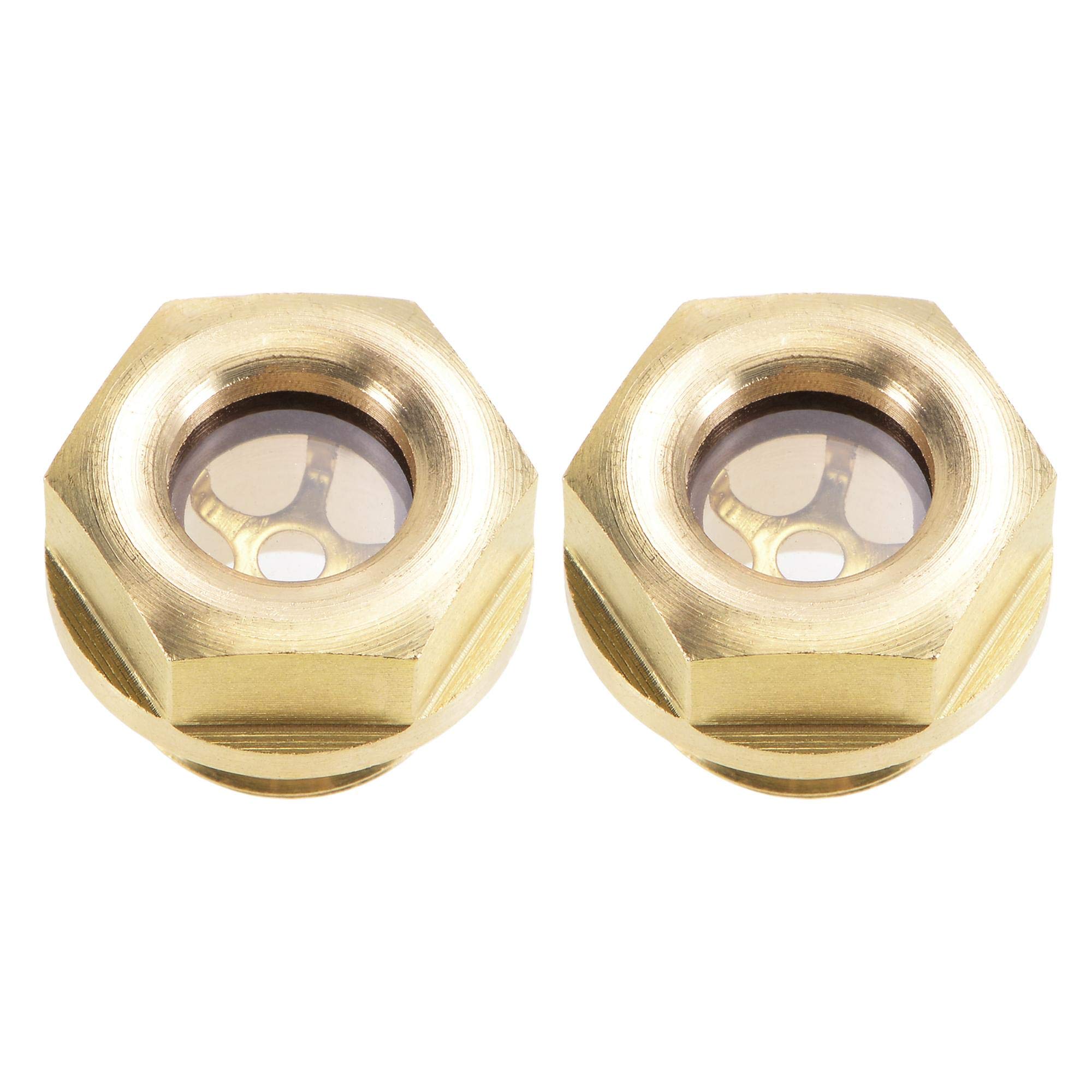 sourcing map Oil Liquid Level Gauge Sight Glass M16x1.5mm Male Threaded Brass Air Compressor Fittings with O-Ring, Yellow 2Pcs