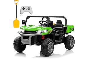 JOYRACER 24V Ride on Dump Truck, 2 Seater Kids UTV Electric Car w/2.4G Remote Control, 4 Wheeler, Bluetooth Music, LED Lights, 24 Volt Battery Powered Ride On Toys for Big Kids Girls 3-8, Green