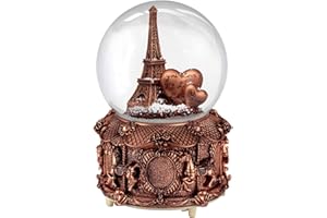 DELIWAY Eiffel Tower Snow Globe Plays 8 Classic Tunes, 100mm Music Snowglobes Carousel Horses Base Hand-Painted Collectible Gifts for Birthday Christmas