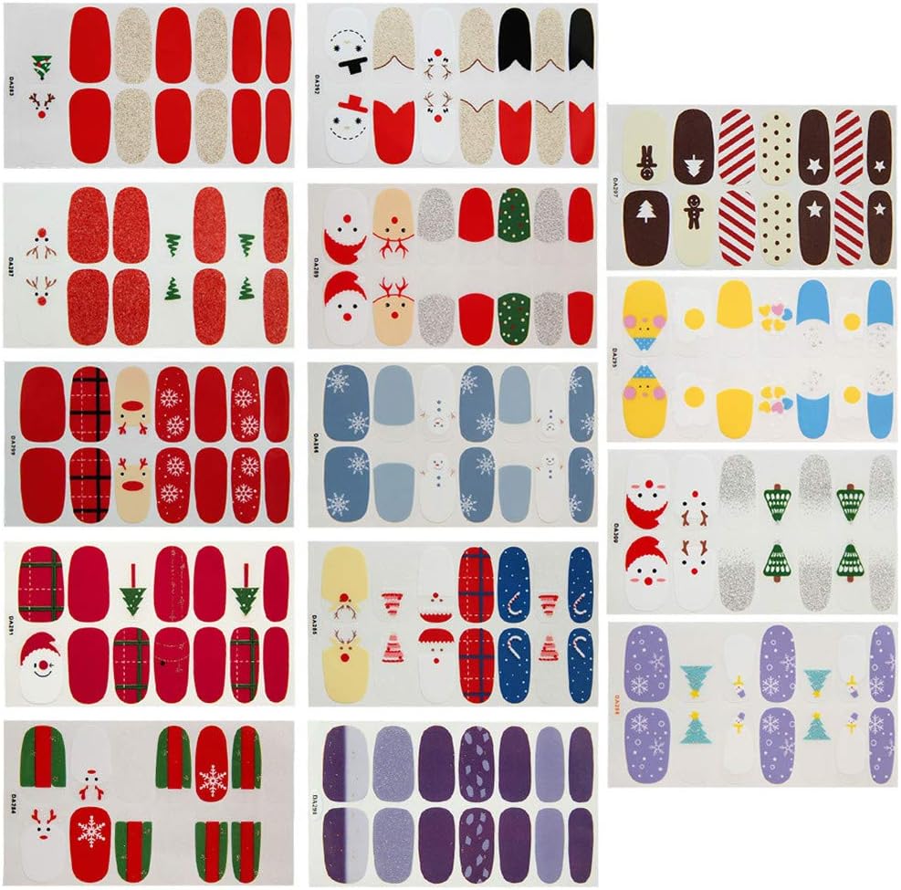 14 Sheets Christmas Nail Stickers,Full Wraps Nail Art Adhesive Decals Nail Art Tips Stickers