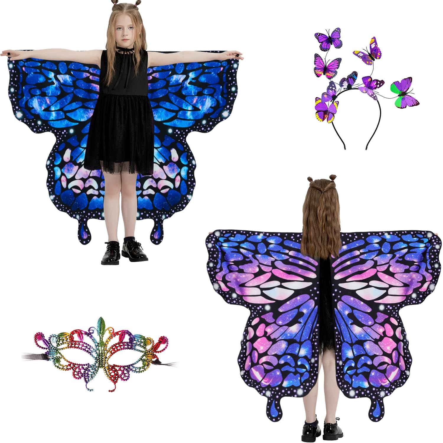 LYL. Ling Butterfly Wings For Girls, Double-Sided Fairy Wings, Halloween Costumes for Kids, Butterfly Costume for Girls (#007)