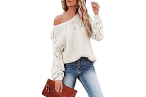 SHEWIN Women's Casual Long Sleeve Crewneck Crochet Sweater Lightweight Knit Pullover Sweaters Tops