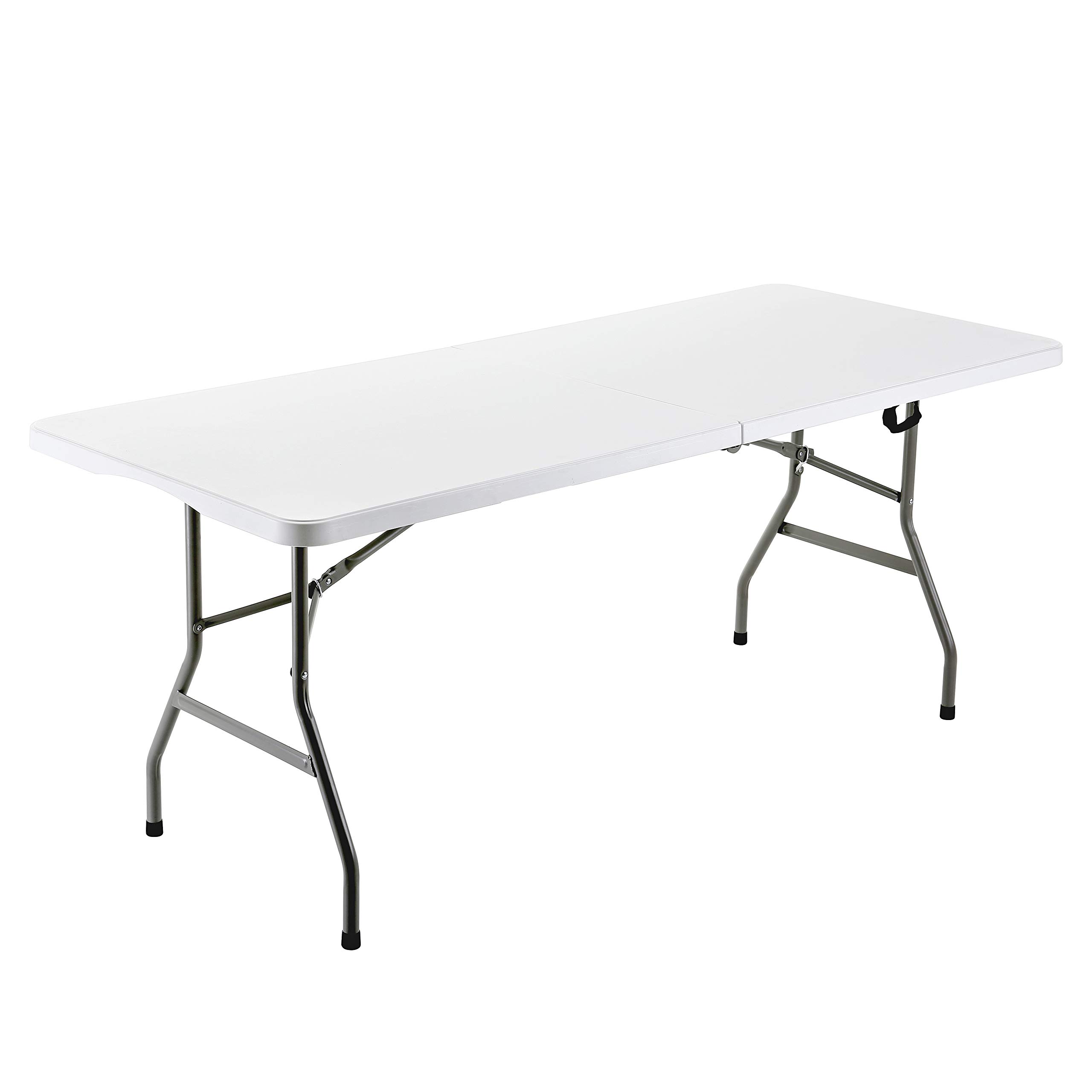 SHELVING SOLUTION Folding Utility Table, 6ft Fold-in-Half Portable Plastic Picnic Party Dining Camp Table (White)