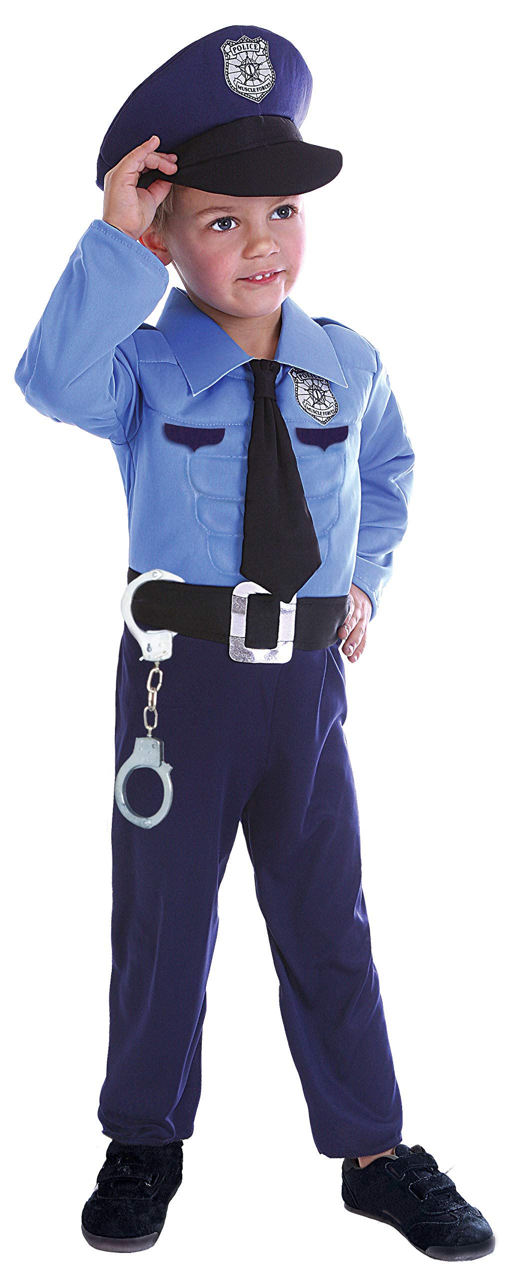 Ciao- Policeman Costume Child with Padded Pectoral Muscles (Size 3-4 Years), Blue, 3-4 Years, 61392.3-4