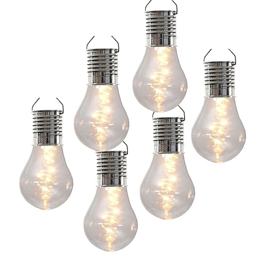 LED Solar 6er Set Glühbirnen leuchtende Glühlampen warmweiß Gartendeko