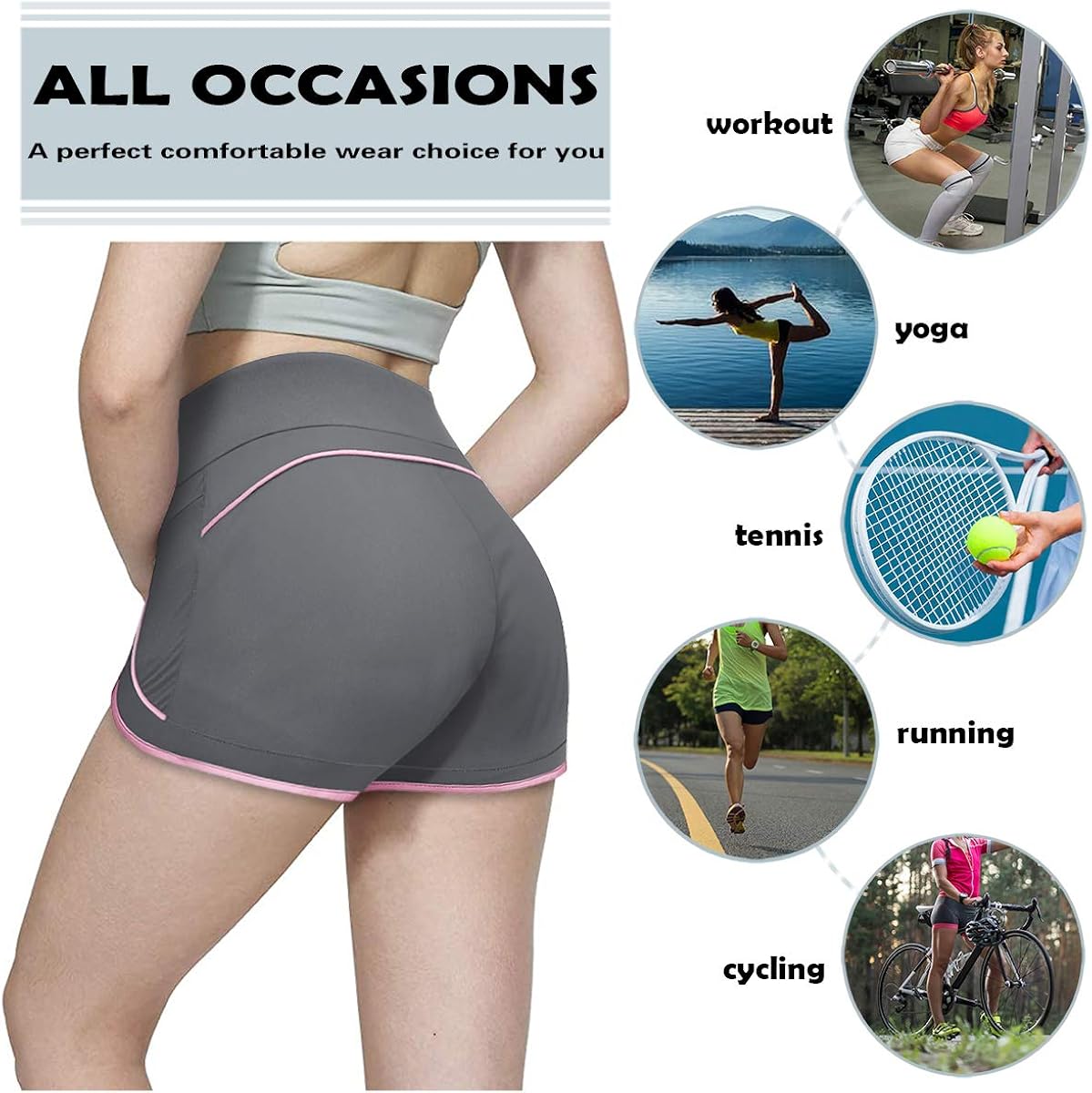 Fulbelle Womens Banded Waist Running Fitness Workout Shorts Invisible Zipper Pockets: Clothing