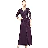 Alex Evenings Womens Long Lace Top Empire Waist Dress