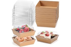 NORXZIORE Charcuterie Boxes with Clear Lids, 4.5x4.5 Inches 100 Pack Mini Brown Dessert Boxes Disposable Square Bakery Boxes to Go Food Containers for Home, Wedding Party, Strawberries, Donuts & Cookies