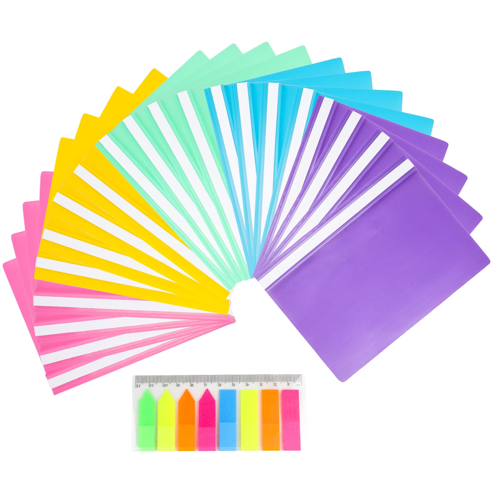 Artmitz 20PCS A4 Project Folder Two-Prong Document Organizer Folder, Plastic Display Folder with Clear Cover, Includes 100 Sheets of Sticky Labels for Document and File Classification