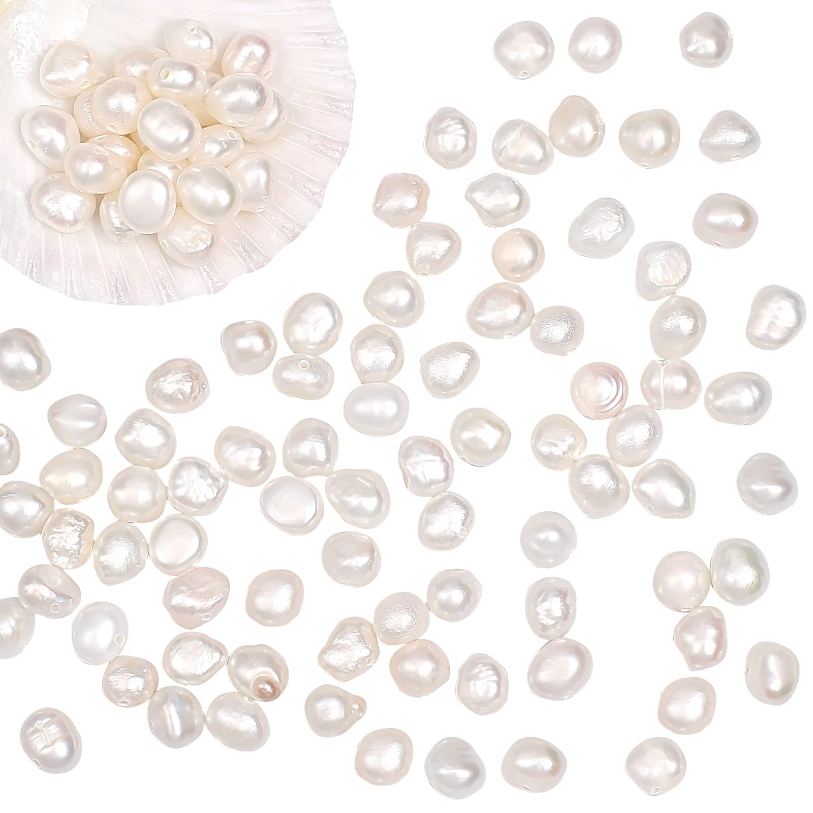 NBEADS 2 Strands about 124 Pcs 4~5 mm Natural Culd Freshwater Pearl Beads, Two Sides Polished White Freshwater Pearl Loose Freshwater Pearl Charms Beads For Craft Jewelry Making, Creamy White