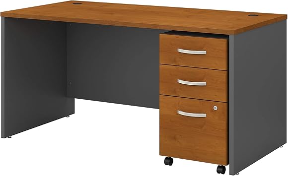Amazon Com Bush Business Furniture Series C Office Desk With 3 Drawer Mobile File Cabinet 60w X 30d Natural Cherry Furniture Decor