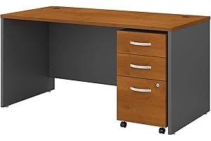 Bush Business Furniture Series C 60W x 30D Office Desk with 3 Drawer Mobile File Cabinet in Natural Cherry
