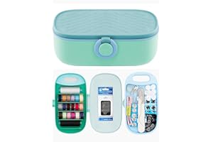 FKOG Cyan Green Sewing Project Kit, 135 Pcs Family Travel Sewing Kit Sewing Supplies Repair Kit Sewing Thread Accessories DIY Sewing Supplies Organizer (Cyan Green Sewing kit)