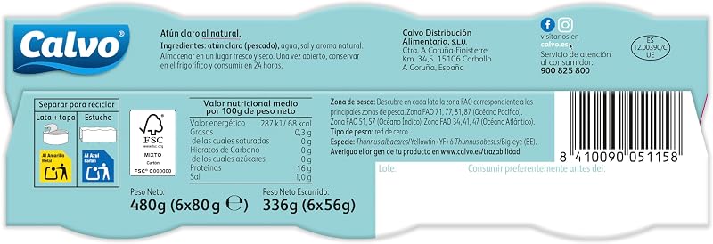 Atún claro al Natural Pack 6 unidades x 56gr