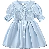 YWFSHOP Baby Girls Dresses Ballon Sleeve Peter Pan Collar Vintage Toddler Girl Cotton Linen Dresses