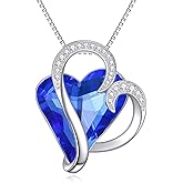 SHEAISRS Crystal Necklace 925 Sterling Silver Heart Pendant Necklace Jewelry for Women Men
