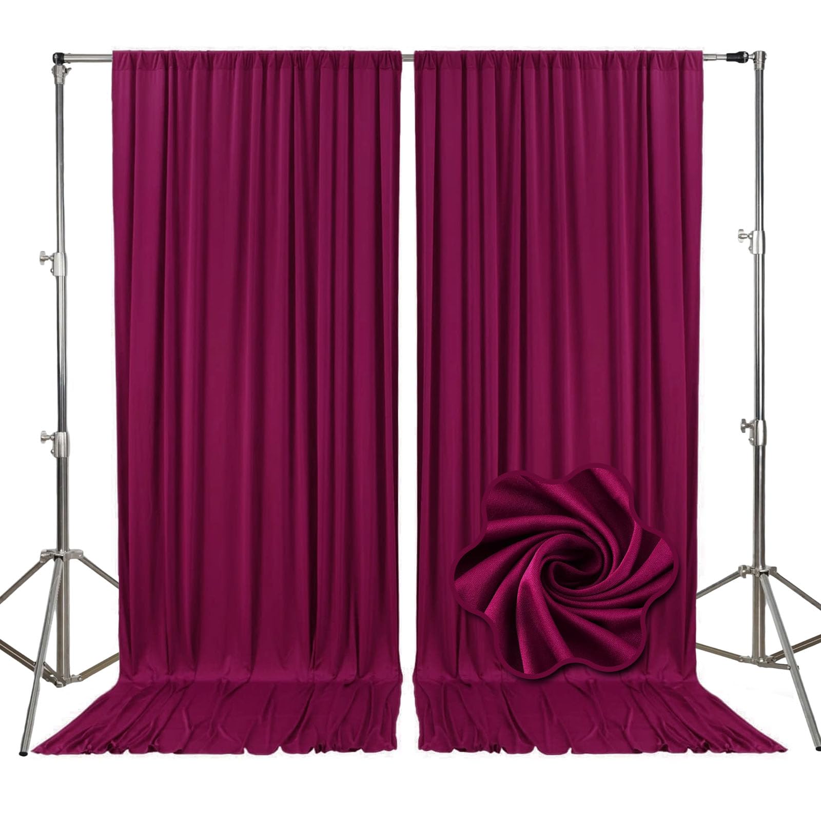 Photo 1 of 10Ft x 7Ft Burgundy Backdrop Curtains for Parties, Polyester Fabric Backdrop Drapes with Rod Pockets for Weddings, Birthday, Halloween, Photography, Christmas Party Background Curtain, 2 Panels
