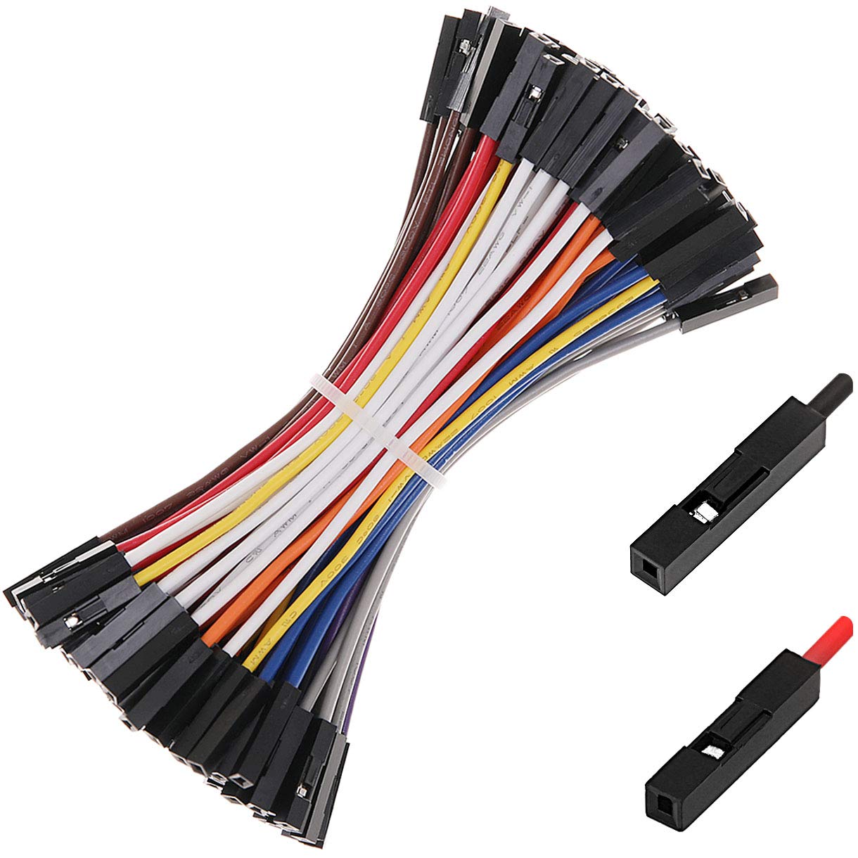 Breadboard Jumper Wires Cables 22AWG For Arduino Raspberry Pi Female Female, 20% MORE Red and Black Jumpers Wires, Square Head 0.1'' 10 Colors Total 120-Pack (10CM, F/F)