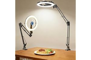 Magnetic Ring Light with Phone Holder for Desk Overhead Camera Mount, Flexible Articulating 5000mAh Circle Lamp Table Tripod,