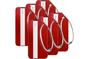 Travelambo 6 Pack Luggage Tags for Suitcases Aluminum Privacy Protection Bag Tags Luggage Identifier Travel Accessories Essentials (Red)