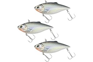 Dr.Fish 3 Pack Lipless Crankbait VIB Hard Bait Sinking Bass Lure Chrome Laser Painting 3D Eyes Rattle Balls Treble Hook Split Ring Tackle Box Freshwater Shad Perch Walleye Musky