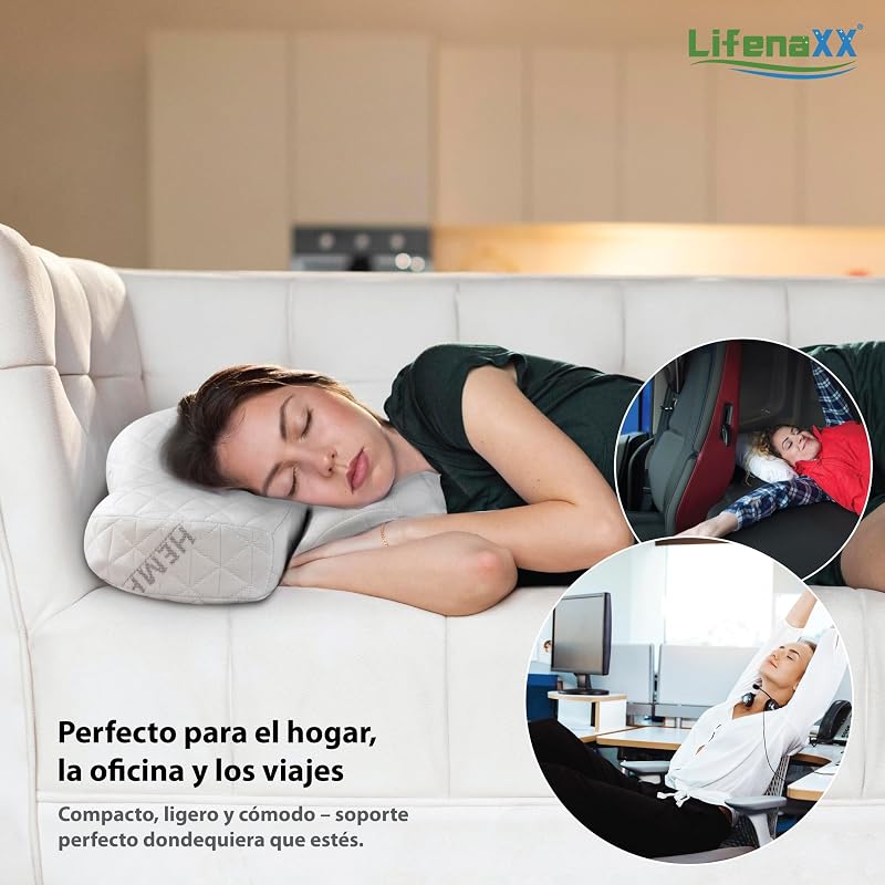 Almofada cervical de cânhamo LX-053 – Almofada ergonómica de espuma viscoelástica com capa lavável – suporte natural ao pescoço, respirável e confortável