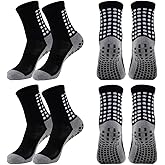 4/6 Pairs Grip Soccer Socks Anti Slip Non Slip Men's Athletic Socks for Football Basketball Sports