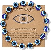 Evil Eye Beaded Bracelets for Women 8mm Handmade Stretch Gold Evil Eye Bracelet Greek Evil Eye Bracelet Turkish Lucky Protection Bracelet Evil Eye Jewelry for Women Men
