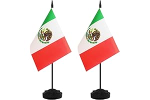 YAMIUO 2 Pack Mexico Desk Flag Set, Mexican Desktop Small Miniature Table Office Flag with 12" Black Pole and Black Base, Offices, Classroom, Home, Festival Decoration (Mexico)