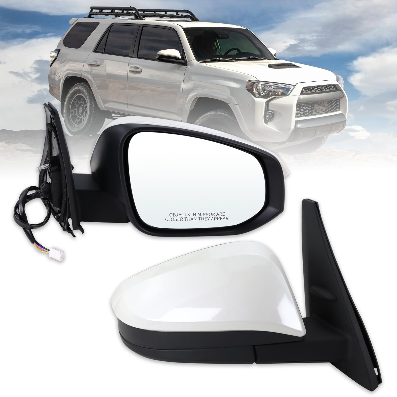 Photo 1 of Lqito Right Passenger Side Mirror Compatible With 2014-2025 Toyota 4Runner With Manual Folding Power Glass Heated White Replace#87910-35B90(5Pins)