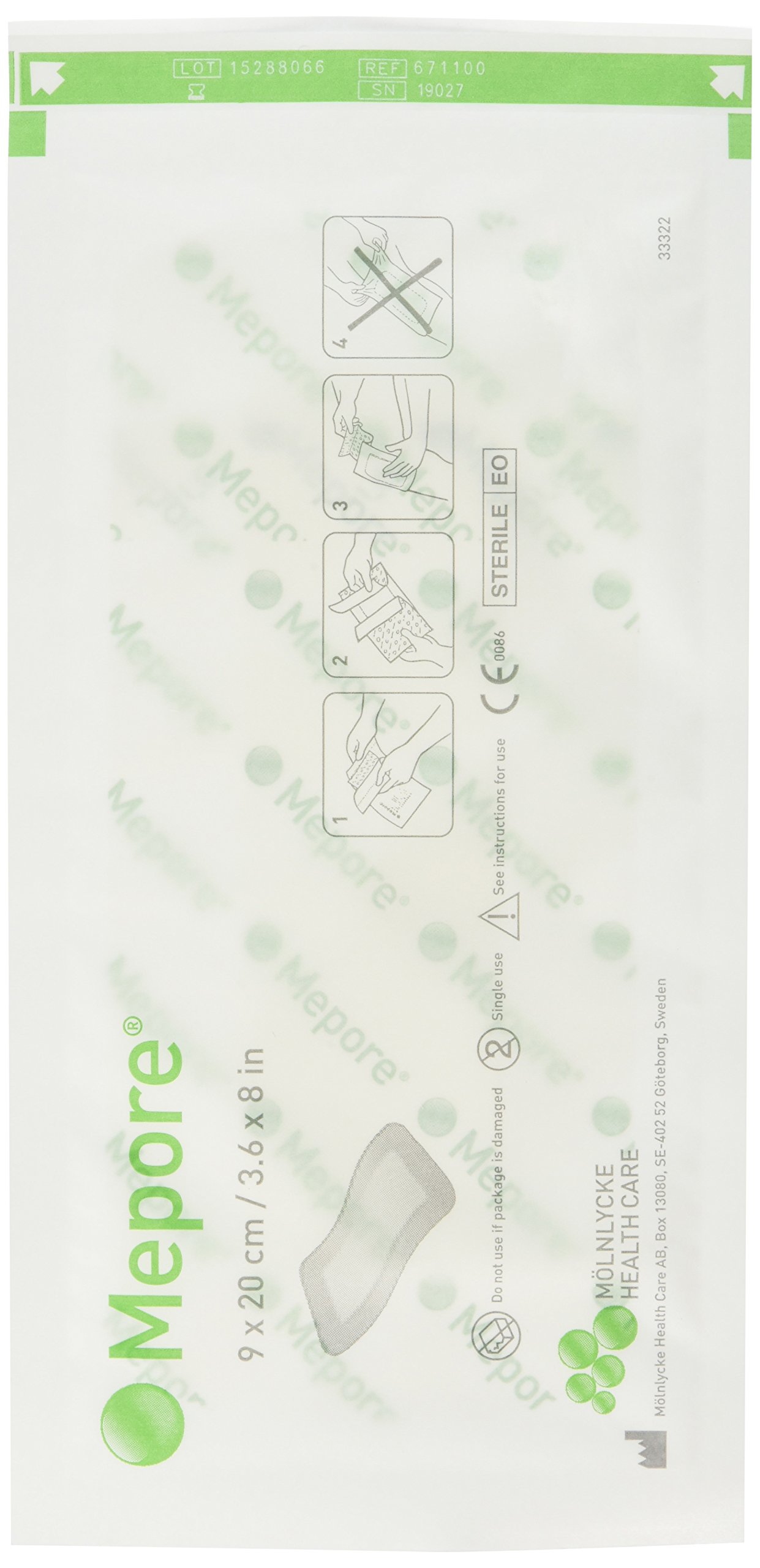 Mepore 671100 Dressing Adhesive Island, Non Woven Fabric, Semi-Permeable Backing, Sterile, 9 cm x 20 cm (Pack of 30)