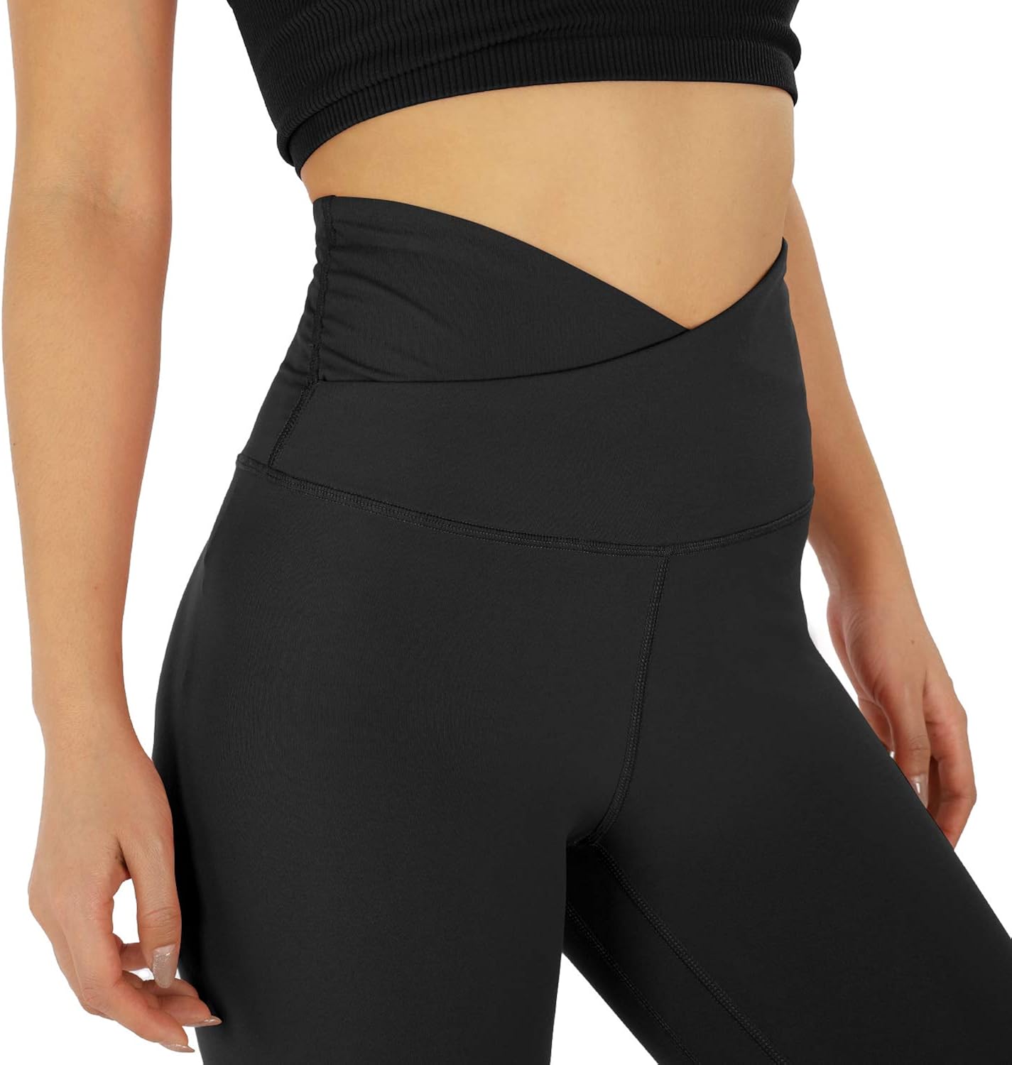 ODODOS Women's Cross Waist Yoga Capris with Inner Pocket, 7/8 Sports Workout Running Leggings -Inseam 20" / 25": Clothing