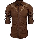 COOFANDY Men's Western Shirts Long Sleeve Embroideres Cowboy Shirts Casual Button Down Shirt