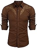 COOFANDY Men's Western Shirts Long Sleeve Slim Fit