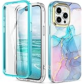Turquiase Cute Marble Case for iPhone 12/12 Pro 6.1 inch Built with Screen Protector, Lightweight and Stylish Full Body Shockproof Protective Rugged TPU Case for Women/Girls-Blue Marble