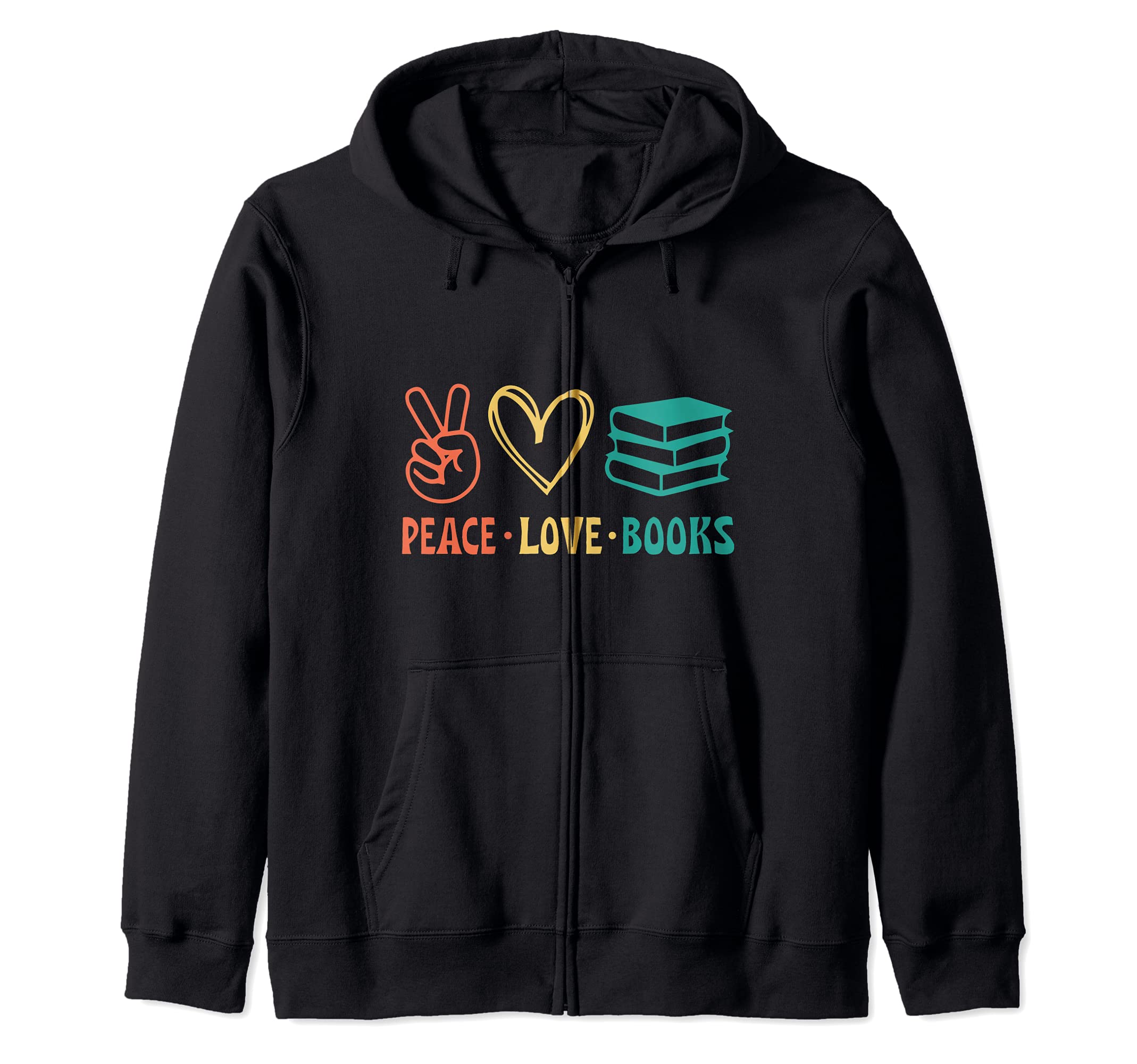 Peace Love Books Symbols Reading Quote Book Lover Zip Hoodie — image 1