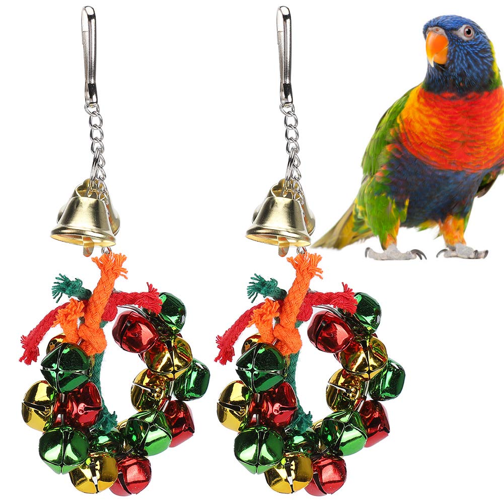 Cikonielf 2 PCS Parrot Garland Toy with Bells Hanging for Christmas Decoration, Budgie Cages Accessories, Christmas Birdcage Decoration