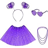 Haakong Women Tutu Costume Accessories Set Sunglasses Ponytail Headband Tutu Skirt Necklace for Halloween Mardi Gras