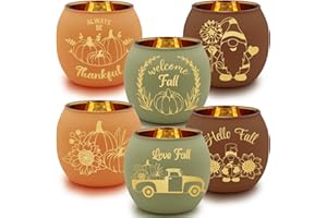 SHMILMH Thanksgiving Candle Holders Set of 6 Glass Votive Tealight Candle Holder for Fall Wedding, Party, Thanksgiving Table Centerpiece Decor Fall Decorations Indoor